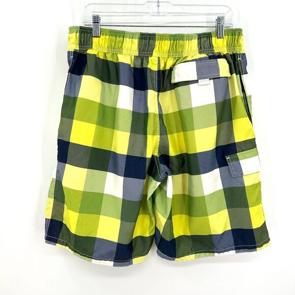 MOSSIMO Men's Green Yellow Plaid Mesh Lined Swim Trunks Shorts Size Large - Picture 2 of 4